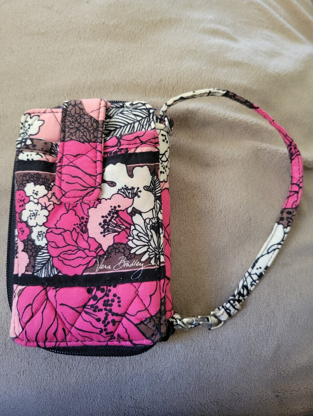 Vera Bradley Pink Floral Quilted Wristlet with Detachable Strap